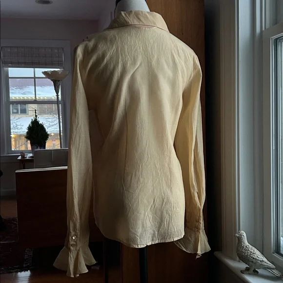 Oscar de la Renta Sheer Cotton/Silk Romantic Pintuck Ruffle Blouse, NWT - Picture 3 of 9